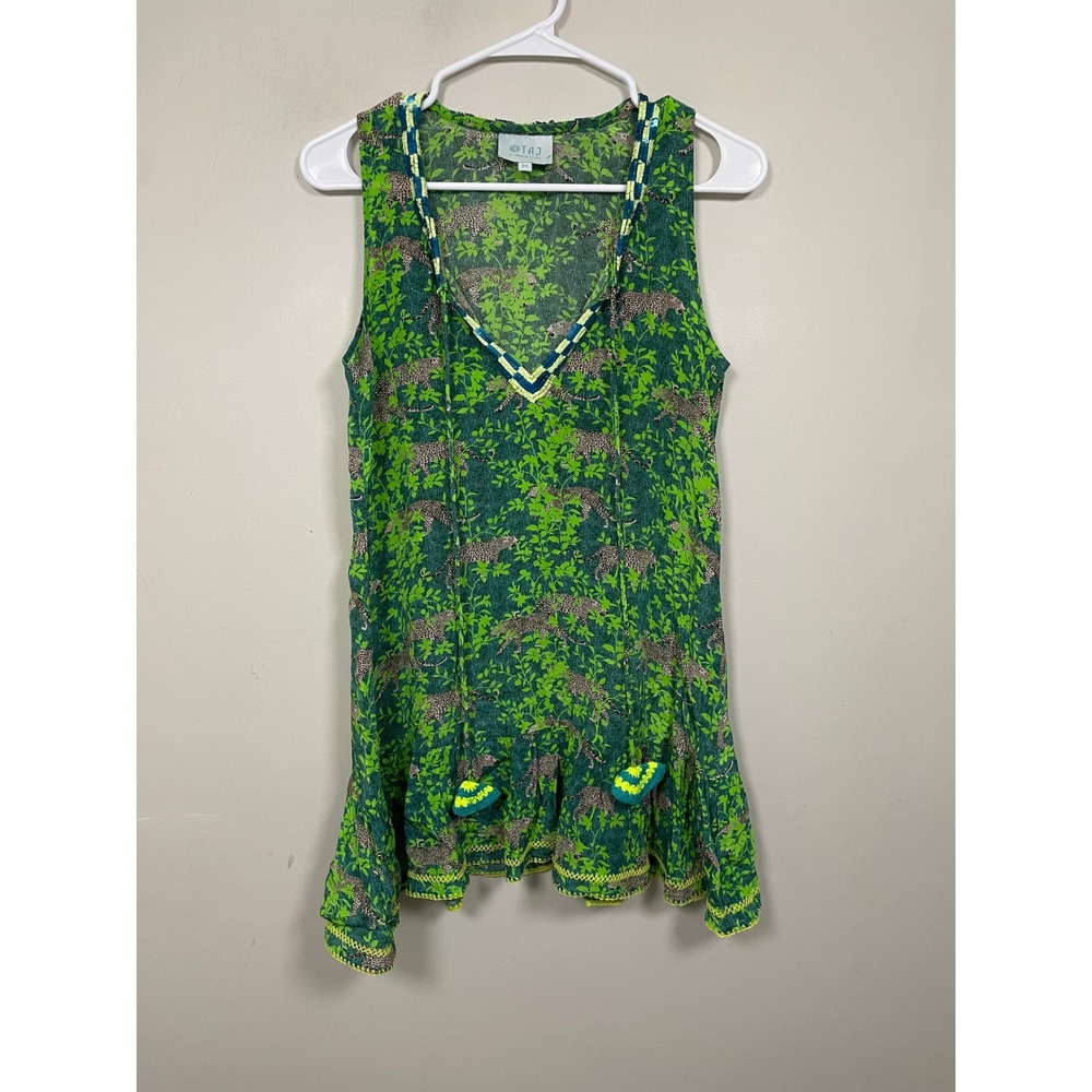 Taj by‎ Sabrina Crippa Jungle Cat Sleeveless Tunic Mini Dress Size Medium